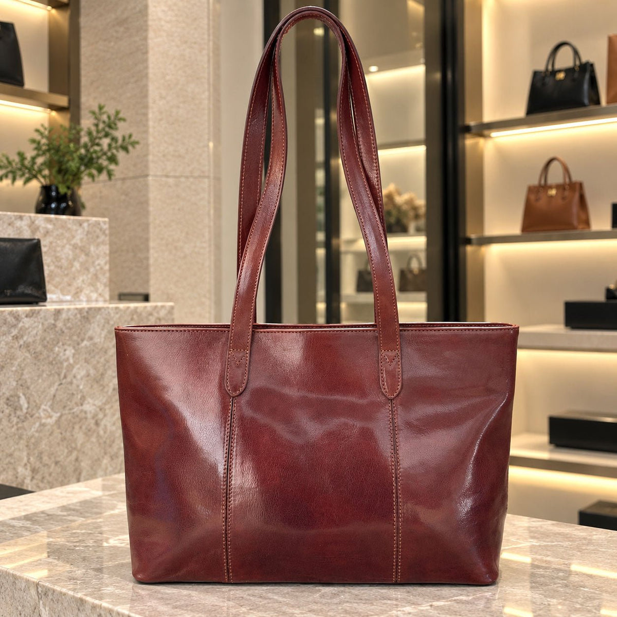 Augusta Hand-Dyed Italian Leather Work Tote - Leather Italiano