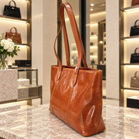 Augusta Hand-Dyed Italian Leather Work Tote - Leather Italiano