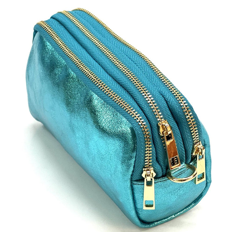 Aurora Metallic Italian Leather Crossbody Wallet – Compact & Chic - Leather Italiano