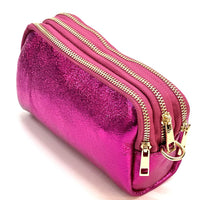 Aurora Metallic Italian Leather Crossbody Wallet – Compact & Chic - Leather Italiano