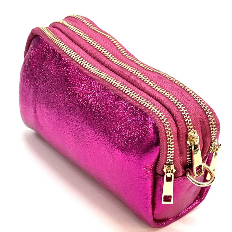 Aurora Metallic Italian Leather Crossbody Wallet – Compact & Chic - Leather Italiano