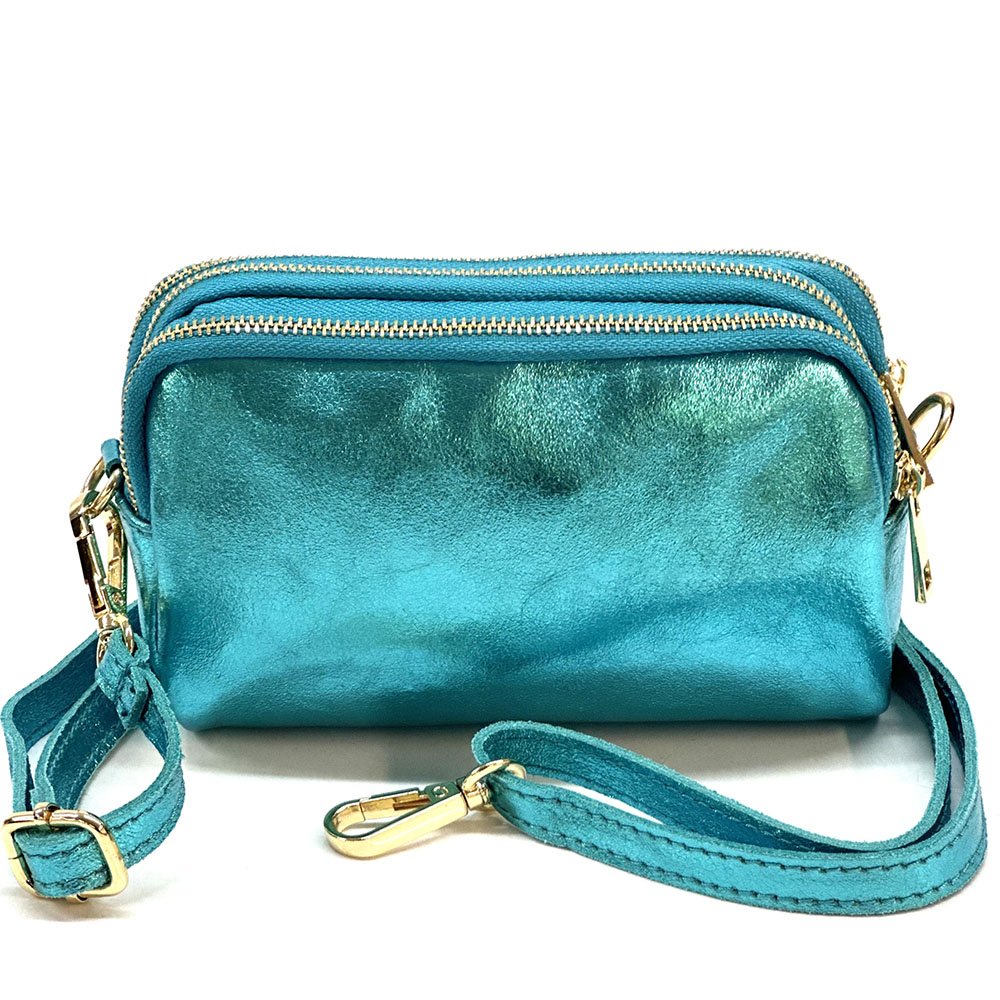 Aurora Metallic Italian Leather Crossbody Wallet – Compact & Chic - Leather Italiano