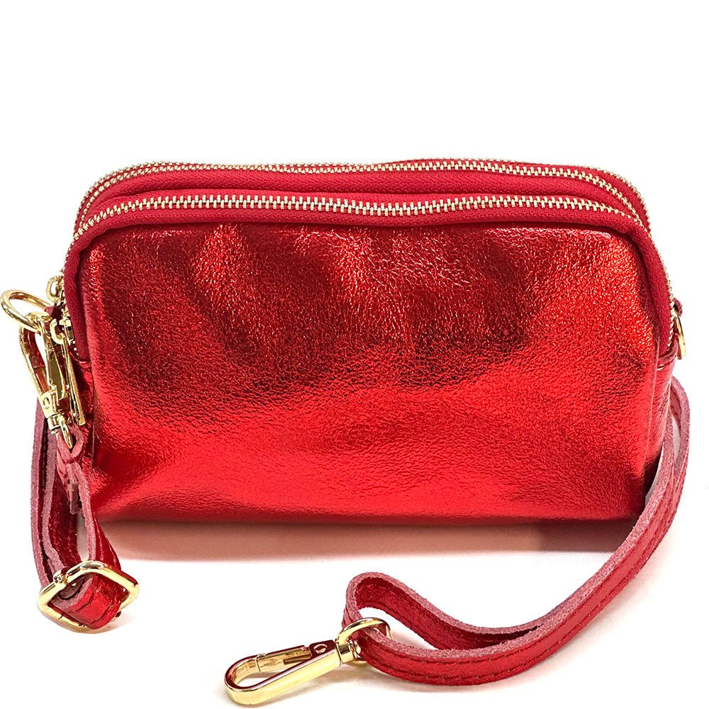 Aurora Metallic Italian Leather Crossbody Wallet – Compact & Chic - Leather Italiano