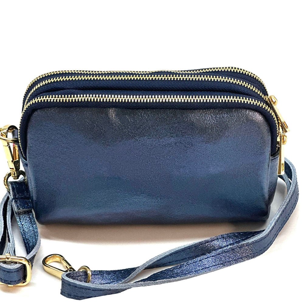 Aurora Metallic Italian Leather Crossbody Wallet – Compact & Chic - Leather Italiano
