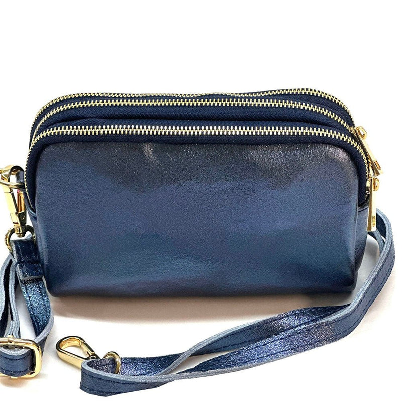 Aurora Metallic Italian Leather Crossbody Wallet – Compact & Chic - Leather Italiano