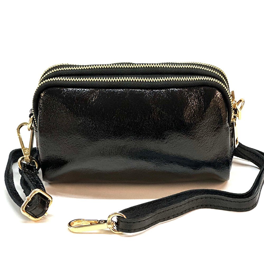 Aurora Metallic Italian Leather Crossbody Wallet – Compact & Chic - Leather Italiano