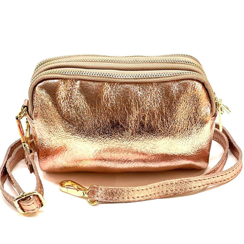 Aurora Metallic Italian Leather Crossbody Wallet – Compact & Chic - Leather Italiano