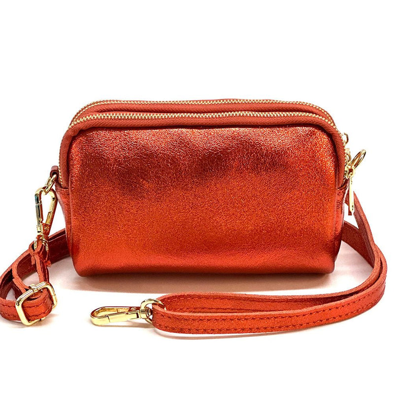 Aurora Metallic Italian Leather Crossbody Wallet – Compact & Chic - Leather Italiano