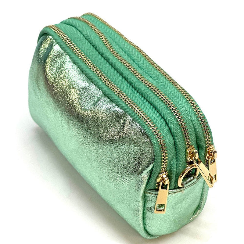 Aurora Metallic Italian Leather Crossbody Wallet – Compact & Chic - Leather Italiano