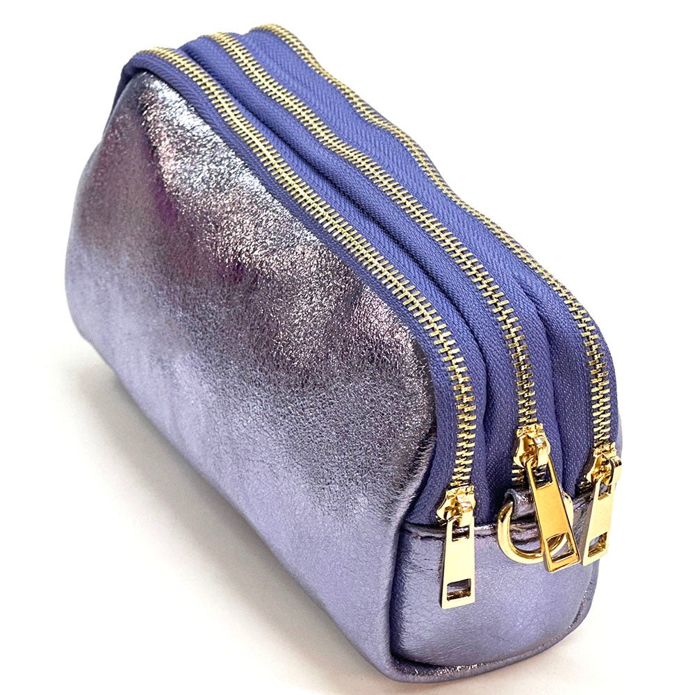 Aurora Metallic Italian Leather Crossbody Wallet – Compact & Chic - Leather Italiano