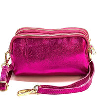 Aurora Metallic Italian Leather Crossbody Wallet – Compact & Chic - Leather Italiano