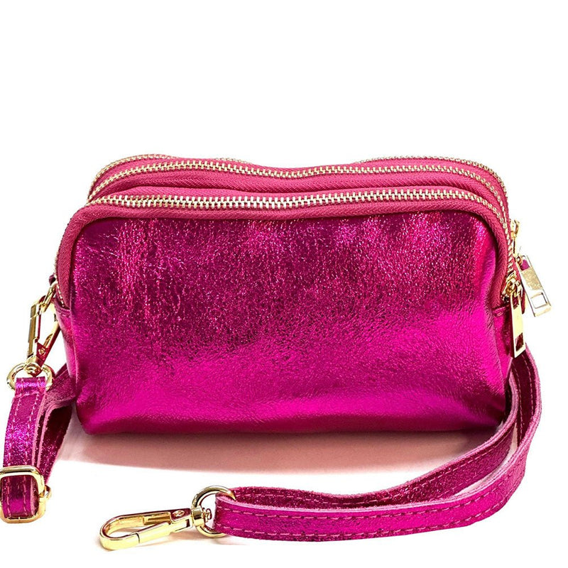 Aurora Metallic Italian Leather Crossbody Wallet – Compact & Chic - Leather Italiano