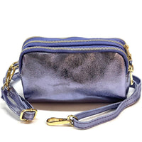 Aurora Metallic Italian Leather Crossbody Wallet – Compact & Chic - Leather Italiano