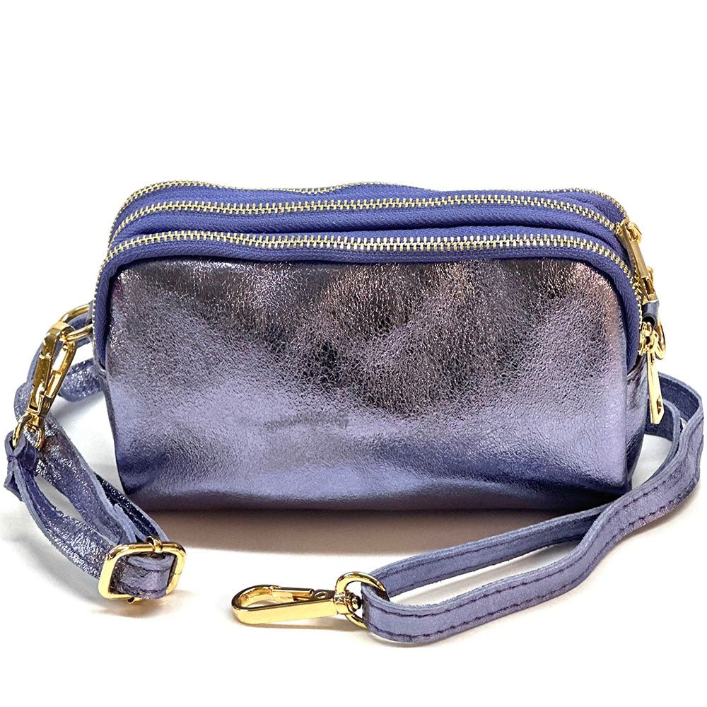 Aurora Metallic Italian Leather Crossbody Wallet – Compact & Chic - Leather Italiano