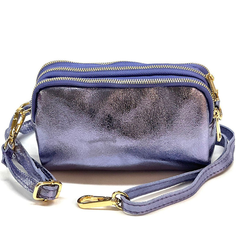 Aurora Metallic Italian Leather Crossbody Wallet – Compact & Chic - Leather Italiano