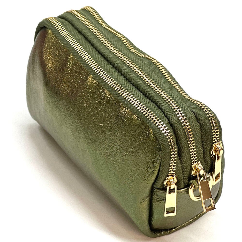 Aurora Metallic Italian Leather Crossbody Wallet – Compact & Chic - Leather Italiano