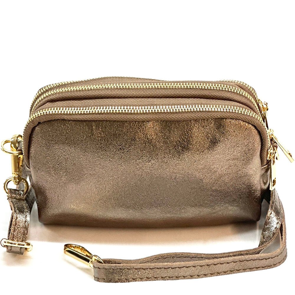 Aurora Metallic Italian Leather Crossbody Wallet – Compact & Chic - Leather Italiano