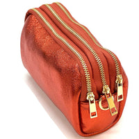 Aurora Metallic Italian Leather Crossbody Wallet – Compact & Chic - Leather Italiano