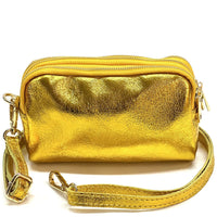 Aurora Metallic Italian Leather Crossbody Wallet – Compact & Chic - Leather Italiano