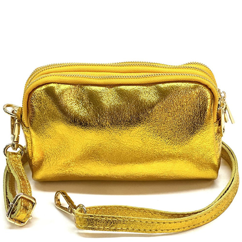 Aurora Metallic Italian Leather Crossbody Wallet – Compact & Chic - Leather Italiano