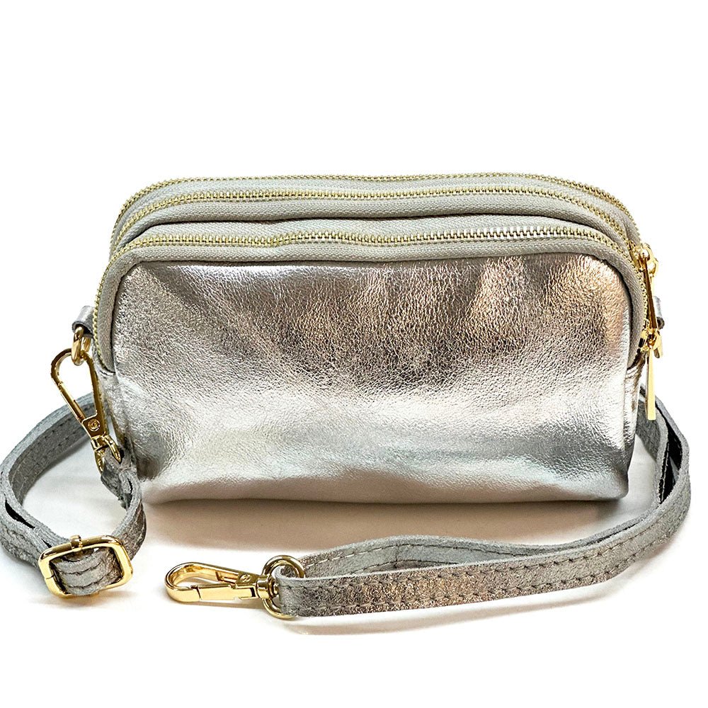 Aurora Metallic Italian Leather Crossbody Wallet – Compact & Chic - Leather Italiano