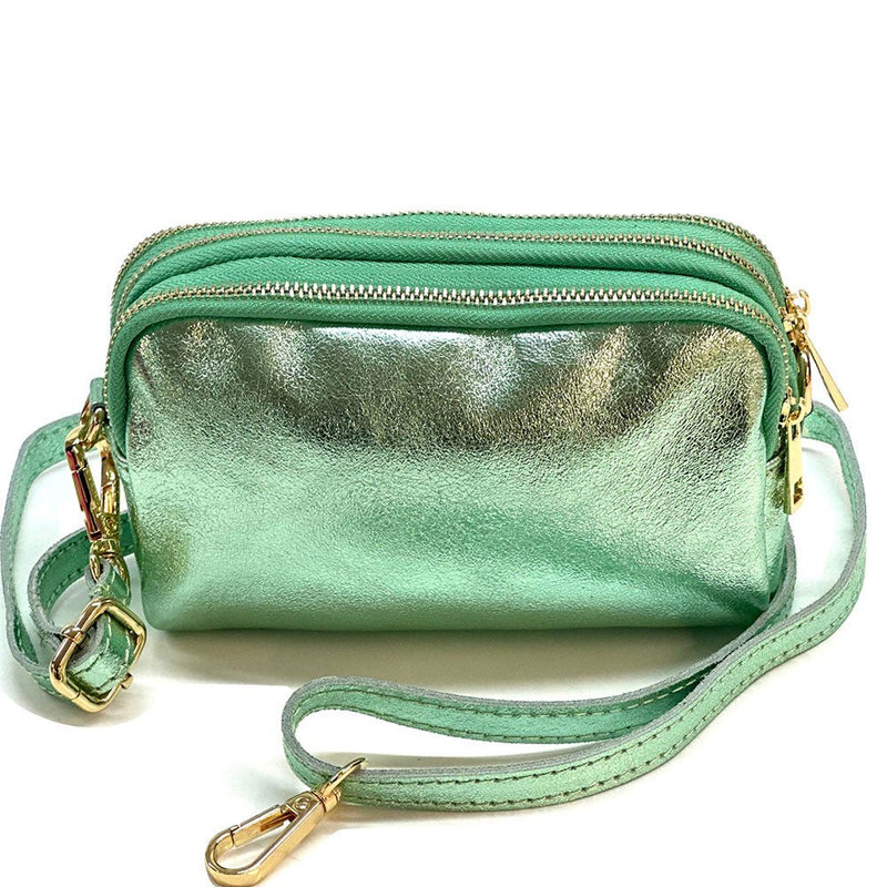 Aurora Metallic Italian Leather Crossbody Wallet – Compact & Chic - Leather Italiano