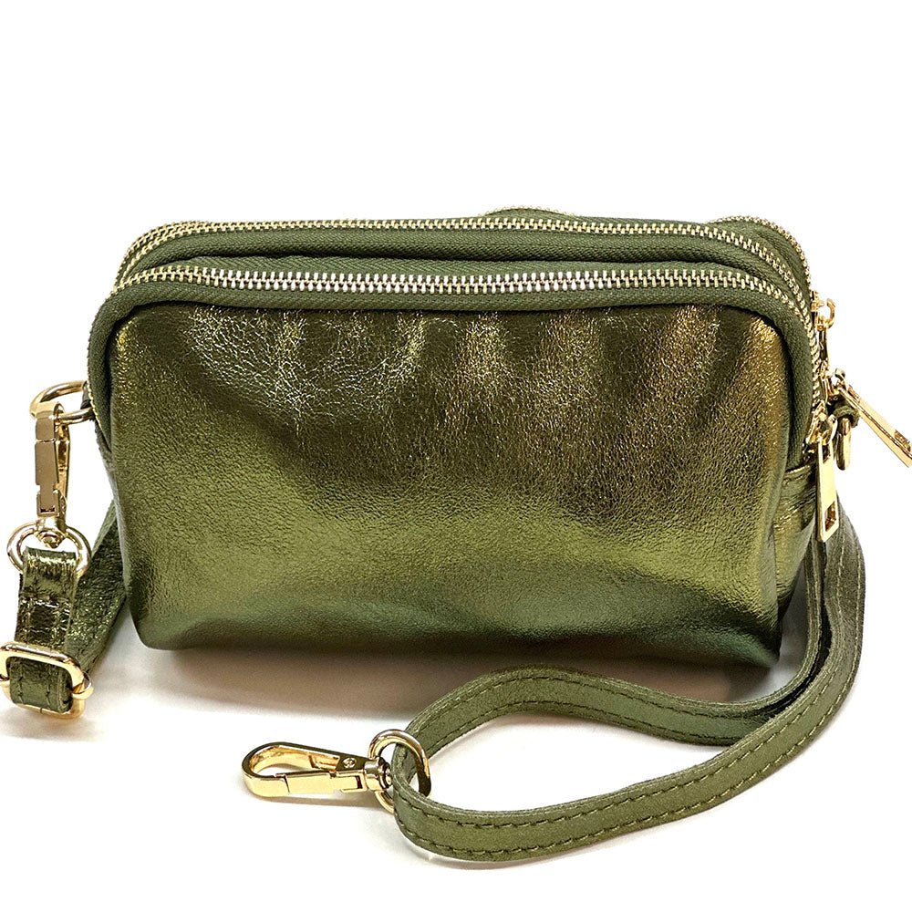 Aurora Metallic Italian Leather Crossbody Wallet – Compact & Chic - Leather Italiano