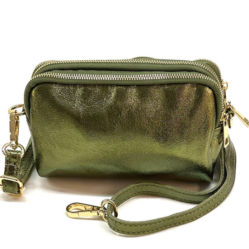 Aurora Metallic Italian Leather Crossbody Wallet – Compact & Chic - Leather Italiano