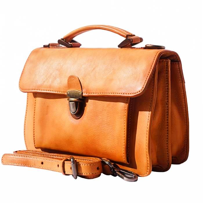 angled view of bari vintage small leather briefcase