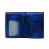 Close-up of men's blue leather wallet