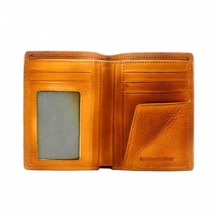 Close up of Tan Calfskin Leather Wallet for Men showing card slots