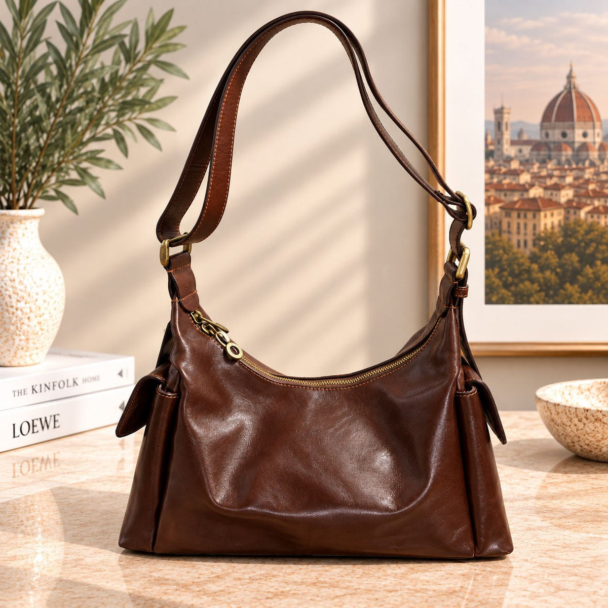 Benedetta Hand-Dyed Italian Leather Hobo Bag - Leather Italiano