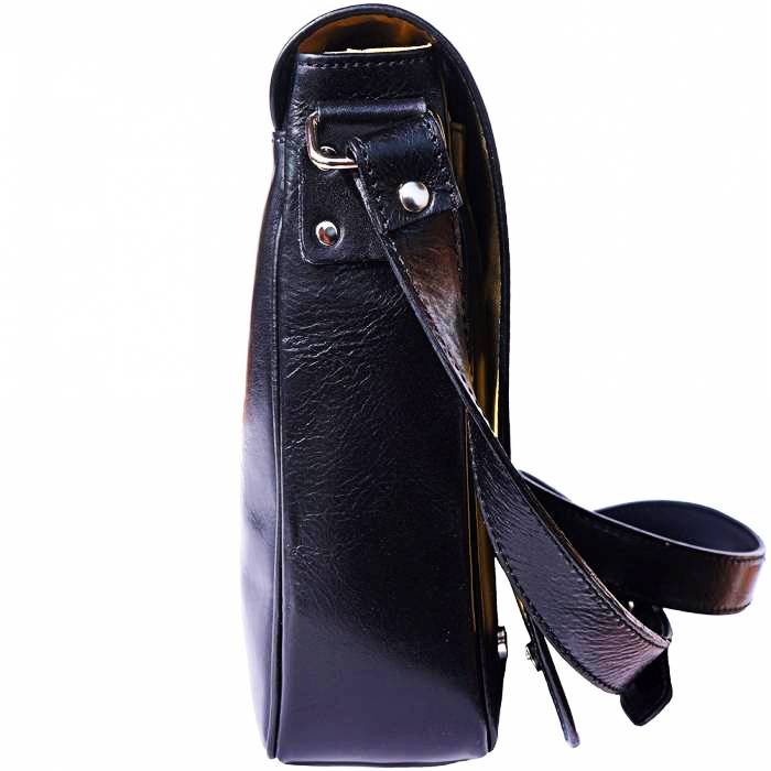 Black Leather Messenger Bag with Adjustable Strap