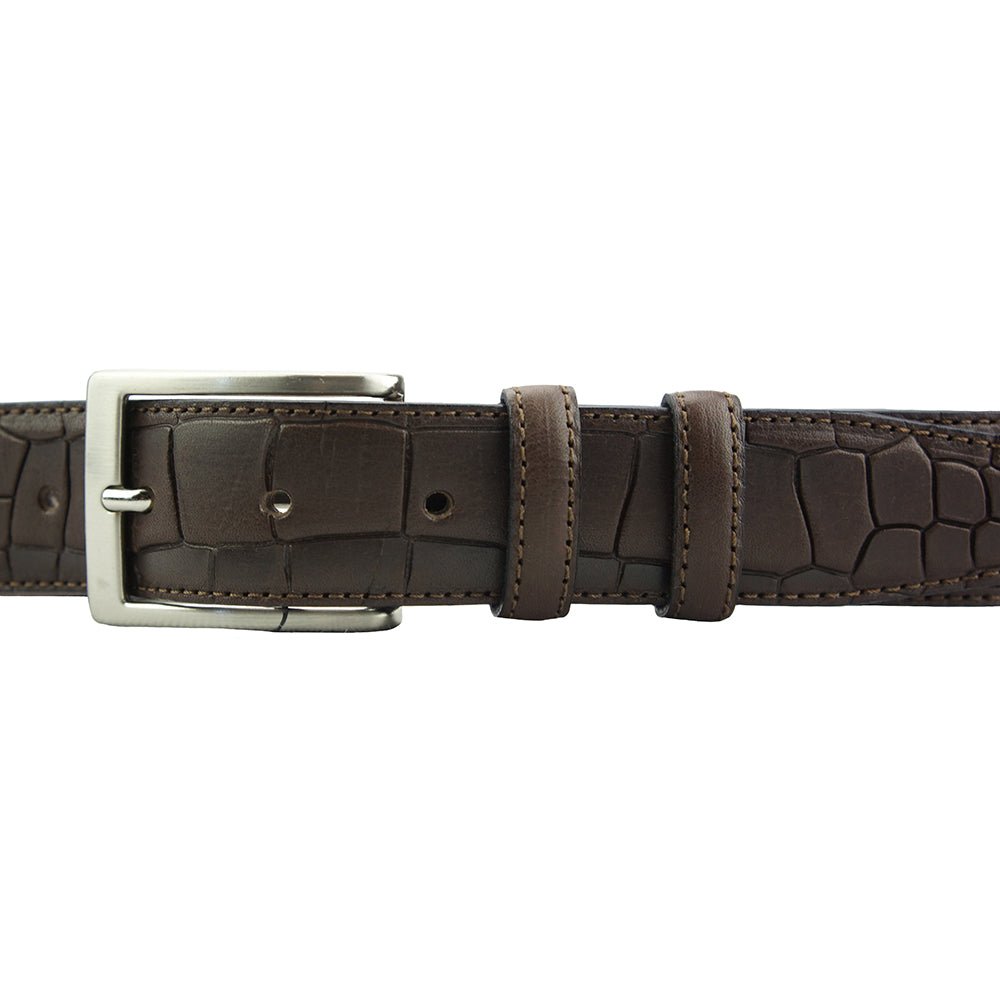 Boston Embossed Crocodile Leather Belt 35MM | Exotic Italian Calfskin - Leather Italiano