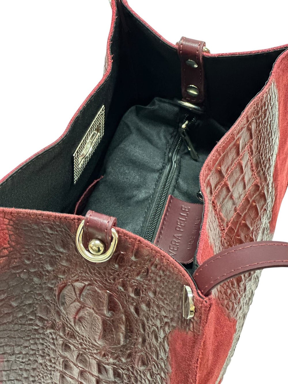 CARRY IT Italian Leather Tote Bag – Structured Croc - Embossed Design (Handmade in Florence) - Leather Italiano