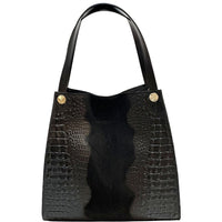 CARRY IT Italian Leather Tote Bag – Structured Croc - Embossed Design (Handmade in Florence) - Leather Italiano