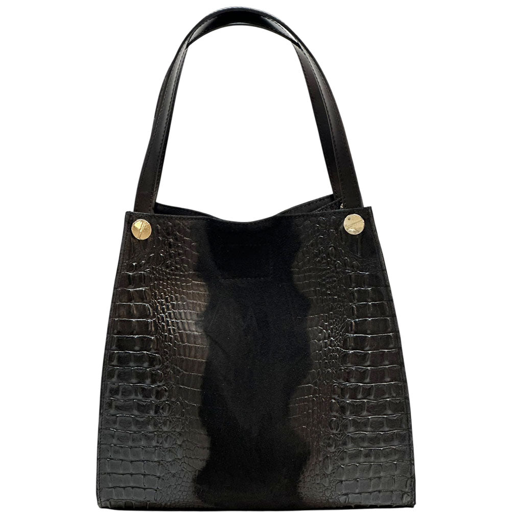 CARRY IT Italian Leather Tote Bag – Structured Croc - Embossed Design (Handmade in Florence) - Leather Italiano