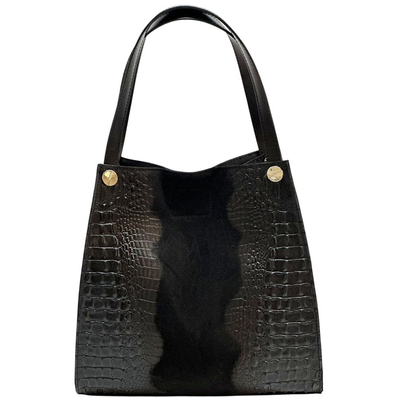 CARRY IT Italian Leather Tote Bag – Structured Croc - Embossed Design (Handmade in Florence) - Leather Italiano