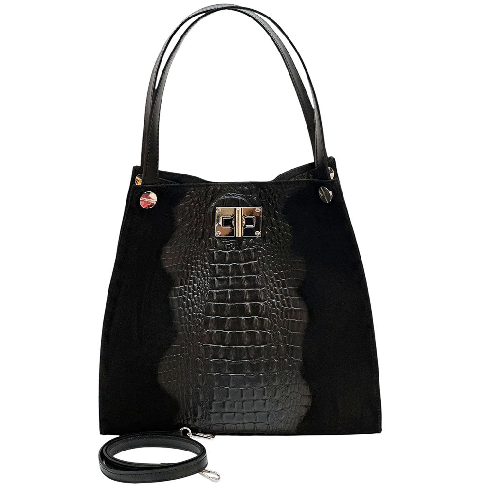 CARRY IT Italian Leather Tote Bag – Structured Croc - Embossed Design (Handmade in Florence) - Leather Italiano