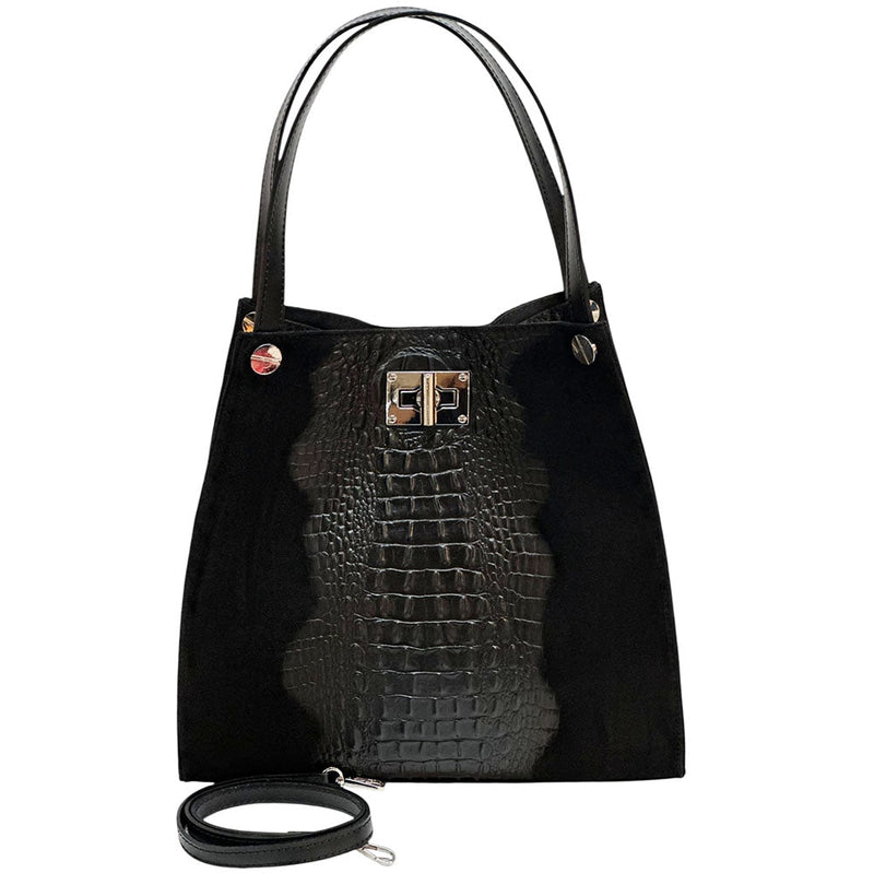 CARRY IT Italian Leather Tote Bag – Structured Croc - Embossed Design (Handmade in Florence) - Leather Italiano