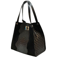 CARRY IT Italian Leather Tote Bag – Structured Croc - Embossed Design (Handmade in Florence) - Leather Italiano