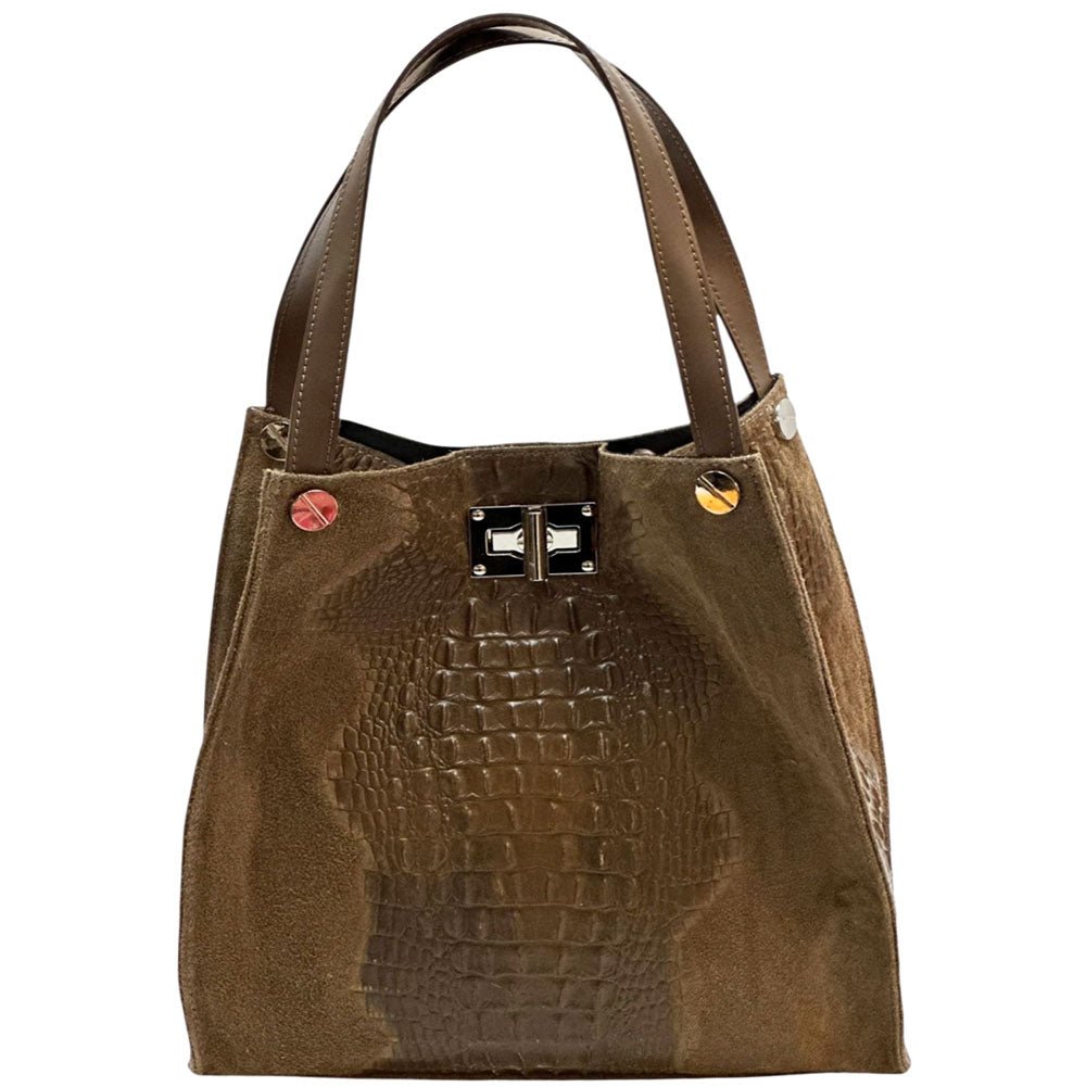 CARRY IT Italian Leather Tote Bag – Structured Croc - Embossed Design (Handmade in Florence) - Leather Italiano