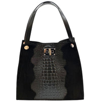CARRY IT Italian Leather Tote Bag – Structured Croc - Embossed Design (Handmade in Florence) - Leather Italiano