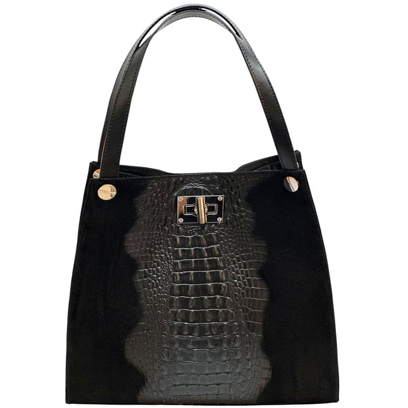 CARRY IT Italian Leather Tote Bag – Structured Croc - Embossed Design (Handmade in Florence) - Leather Italiano