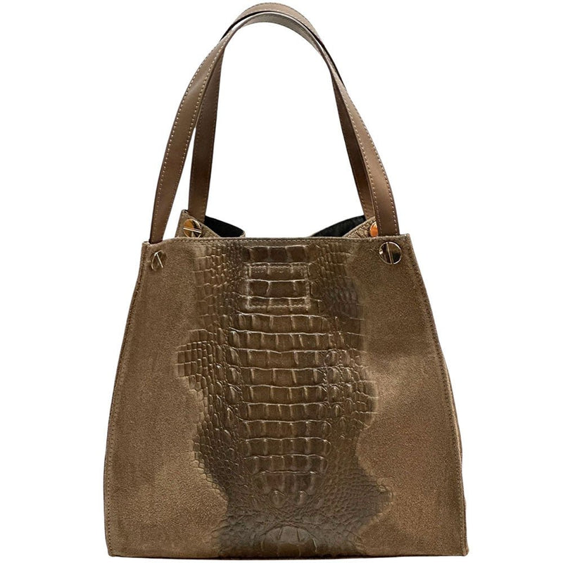 CARRY IT Italian Leather Tote Bag – Structured Croc - Embossed Design (Handmade in Florence) - Leather Italiano