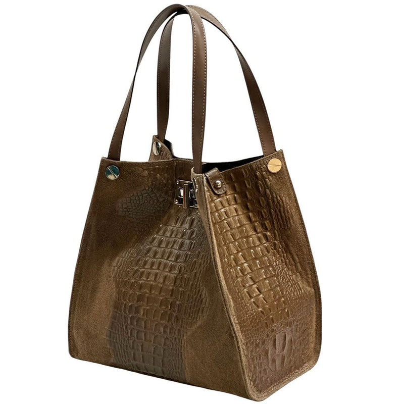 CARRY IT Italian Leather Tote Bag – Structured Croc - Embossed Design (Handmade in Florence) - Leather Italiano
