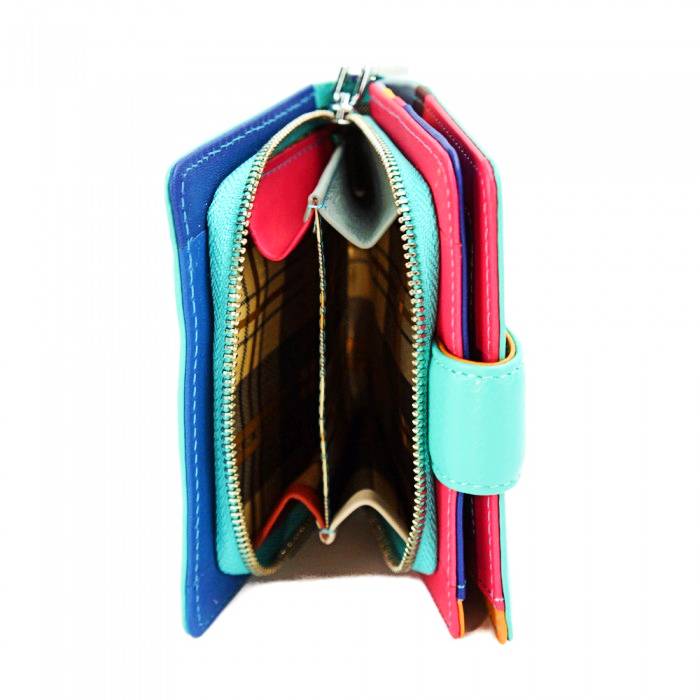 Catania Turquoise Leather Wallet with open zipper