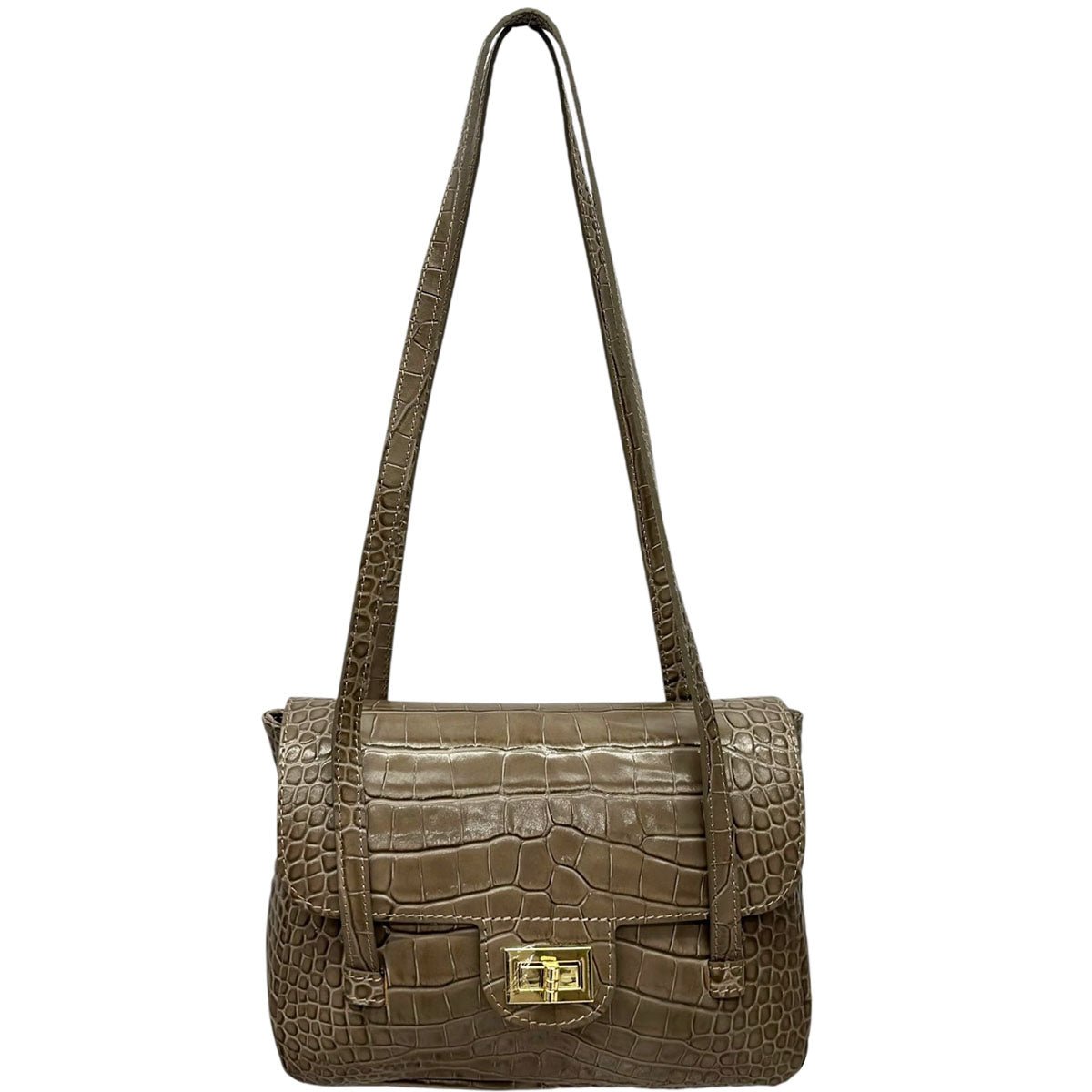 Claribel Croc Embossed Leather Shoulder Bag - Leather Italiano