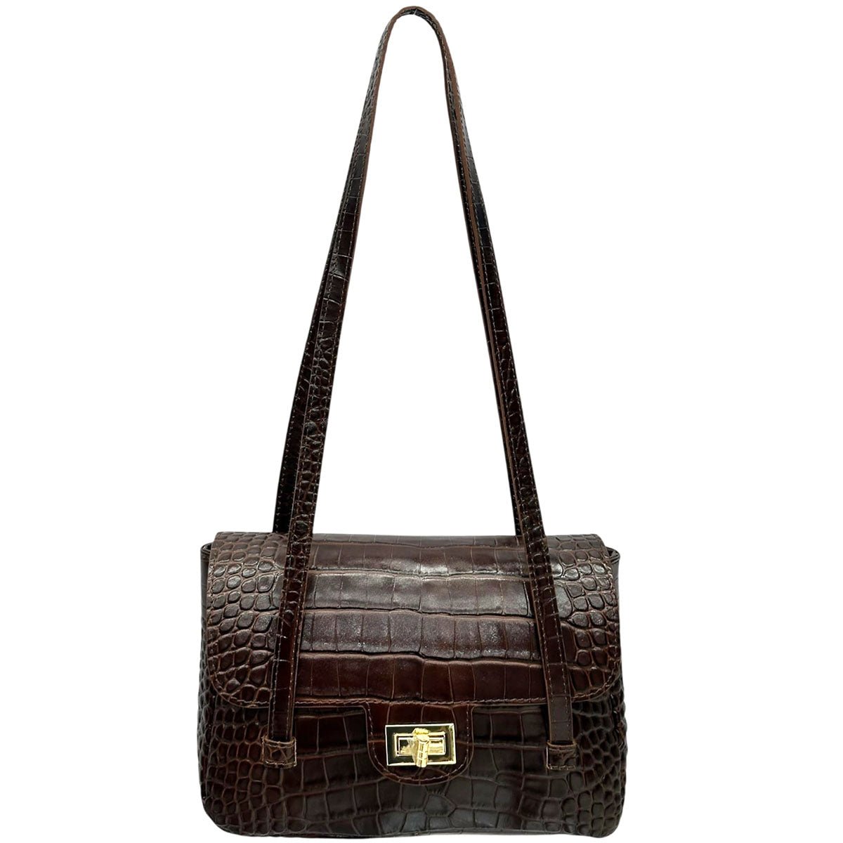 Claribel Croc Embossed Leather Shoulder Bag - Leather Italiano