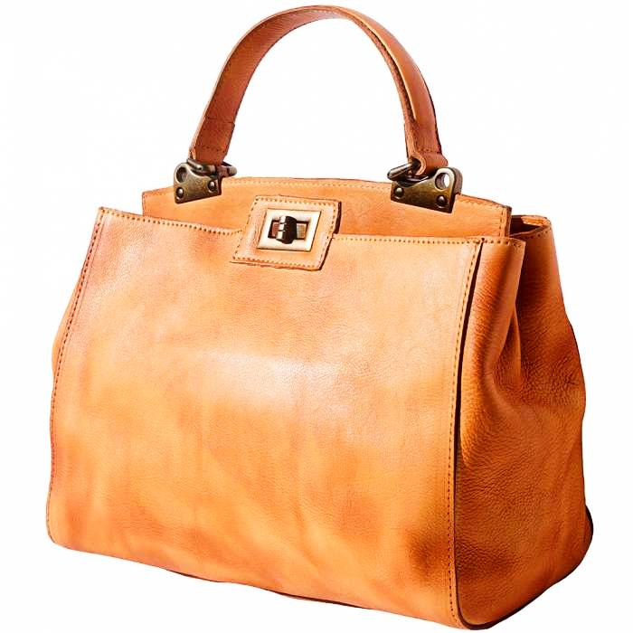Angled view of Remini classic vintage leather bag